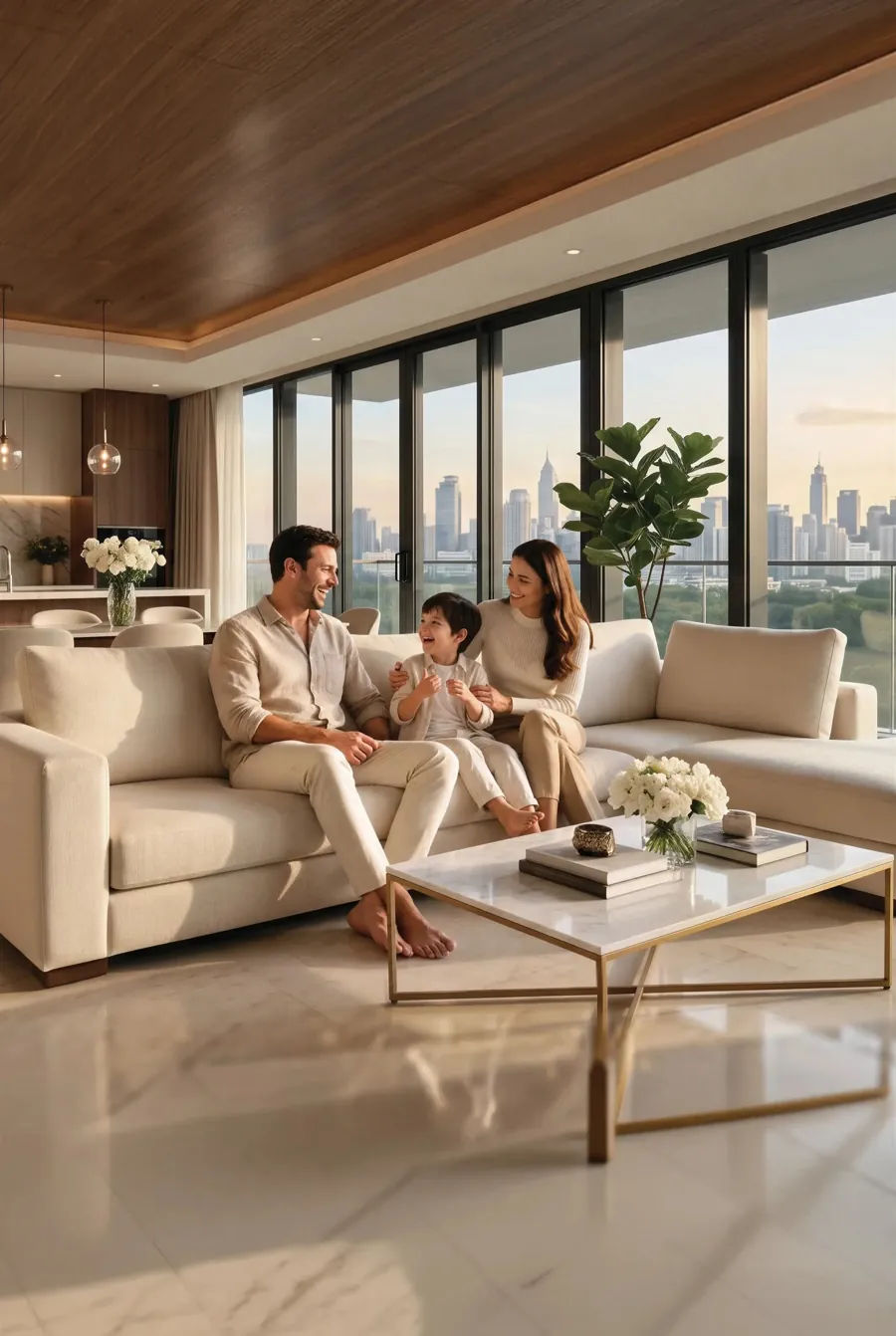 Family relaxing in a spacious living room – everyday moments
